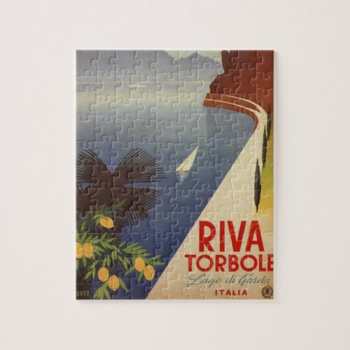 Vintage Lake Garda Riva Torbole Italy Tourism Art Jigsaw Puzzle