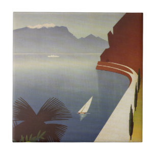 Vintage Lake Garda Riva Torbole Italy Tourism Tile