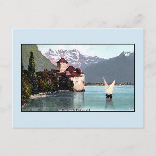 Vintage Lake Geneva Chillon Castle Postcard