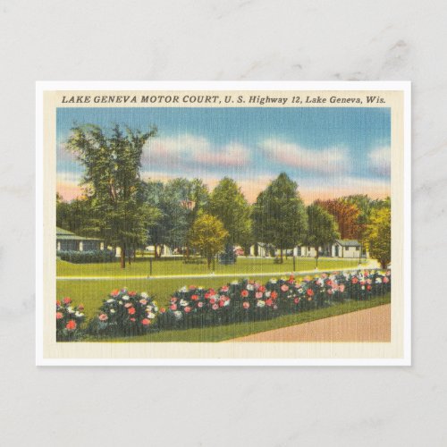 Vintage Lake Geneva Wisconsin Motor Court Postcard