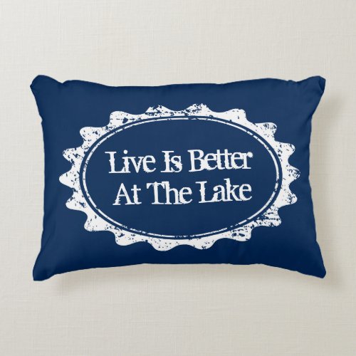 Vintage lake house pillow in navy blue and white