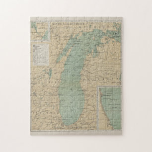 Vintage Lake Michigan Lighthouse Map (1898) Jigsaw Puzzle