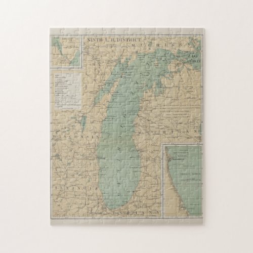 Vintage Lake Michigan Lighthouse Map 1898 Jigsaw Puzzle