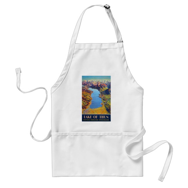 Vintage Lake of Thun Switzerland Travel Adult Apron (Front)