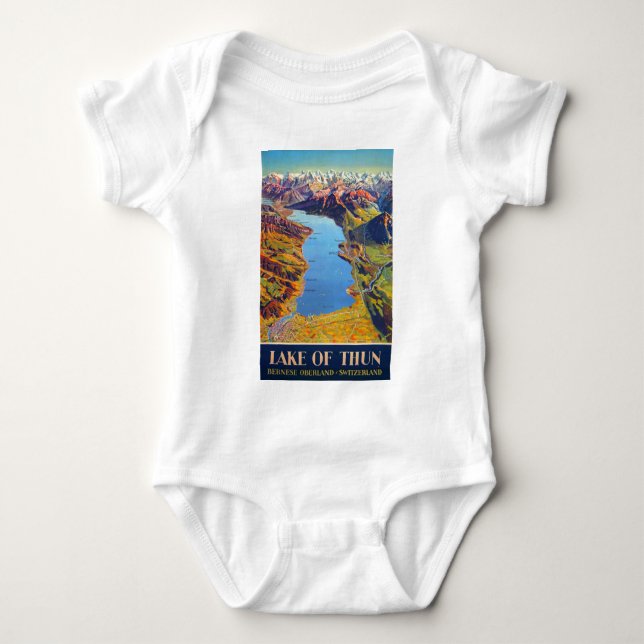 Vintage Lake of Thun Switzerland Travel Baby Bodysuit (Front)