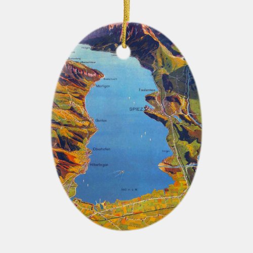 Vintage Lake of Thun Switzerland Travel Ceramic Ornament