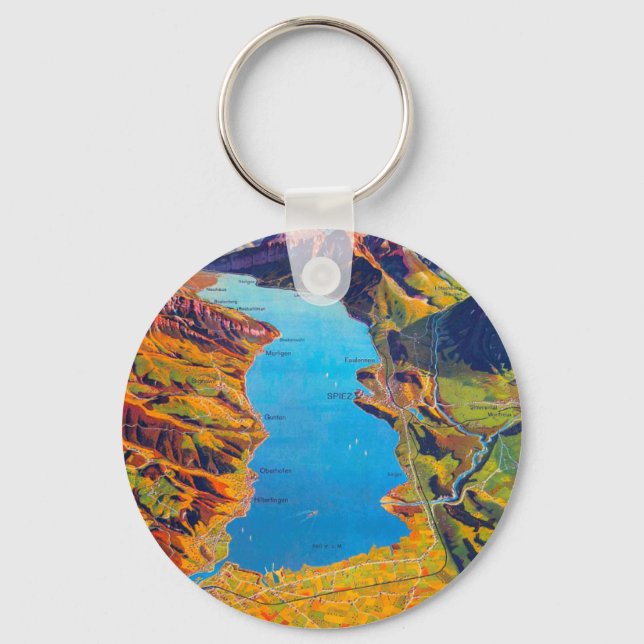 Vintage Lake of Thun Switzerland Travel Keychain (Front)
