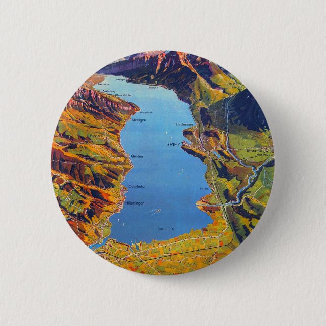 Vintage Lake of Thun Switzerland Travel Pinback Button (Front)