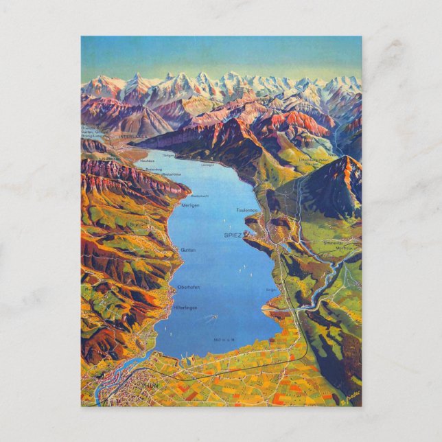 Vintage Lake of Thun Switzerland Travel Postcard (Front)