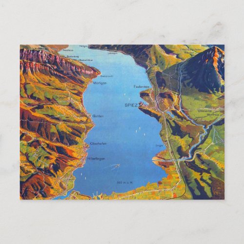 Vintage Lake of Thun Switzerland Travel Postcard
