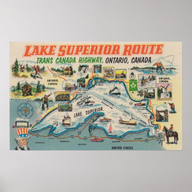 Vintage Lake Superior Ontario Canada Travel Poster (Front)