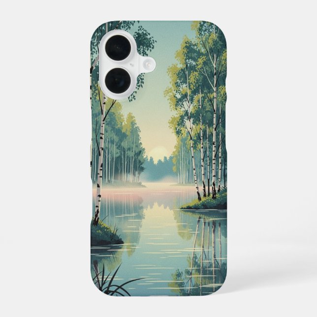 Vintage Lake Surrounded by Birch Trees iPhone Case (Back)