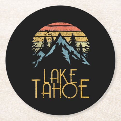 Vintage Lake Tahoe California Nevada Retro Round Paper Coaster