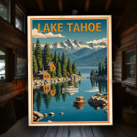 Vintage Lake Tahoe Retro Nature Landscape Rustic