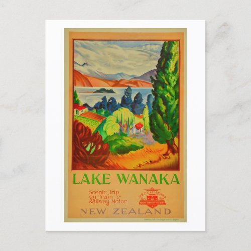 Vintage Lake Wanaka New Zealand Travel Postcard