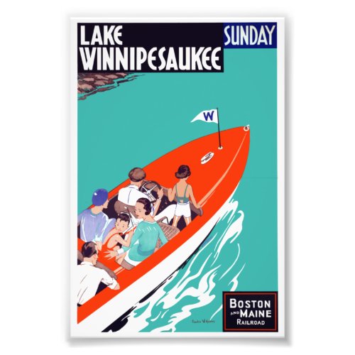 Vintage Lake Winnipesaukee New Hampshire Travel Po Photo Print
