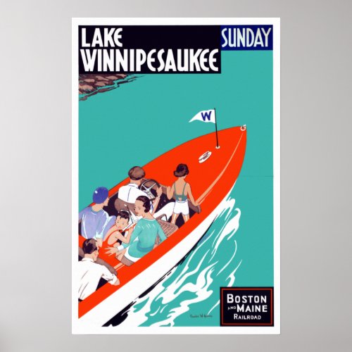 Vintage Lake Winnipesaukee New Hampshire Travel Poster