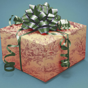 Vintage lake yellow red toile de jouy wrapping paper