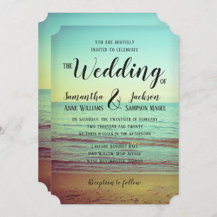 Vintage Lakeside Beach Wedding Invitation