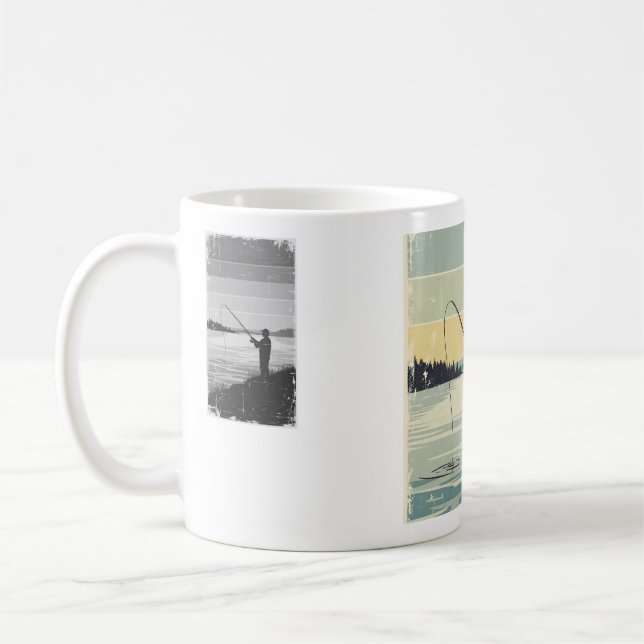 Vintage Lakeside Fishing Silhouette Coffee Mug (Left)