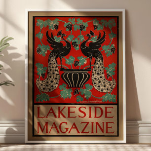 Vintage Lakeside Magazine Art Nouveau Peacocks Poster