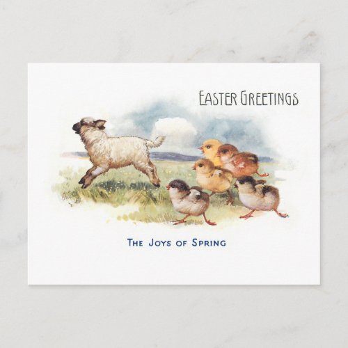 Vintage Lamb and Chicks Easter Greeting Postcard