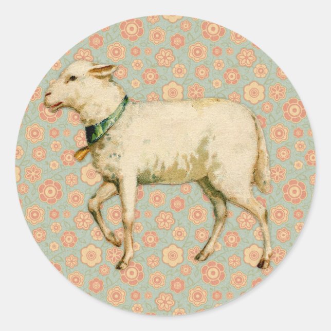 Vintage Lamb Art Classic Round Sticker (Front)