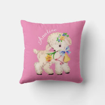 Vintage Lamb Baby Girl Throw Pillow