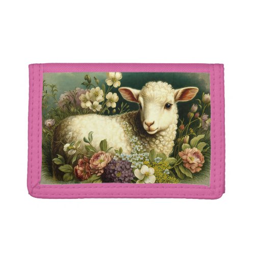 Vintage Lamb in Flowers Wallet