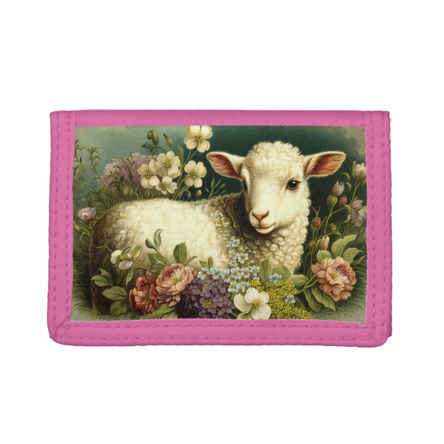 Vintage Lamb in Flowers Wallet (Front)