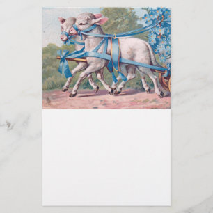 Vintage Lambs Dressed in Fancy Blue Ribbons Stationery