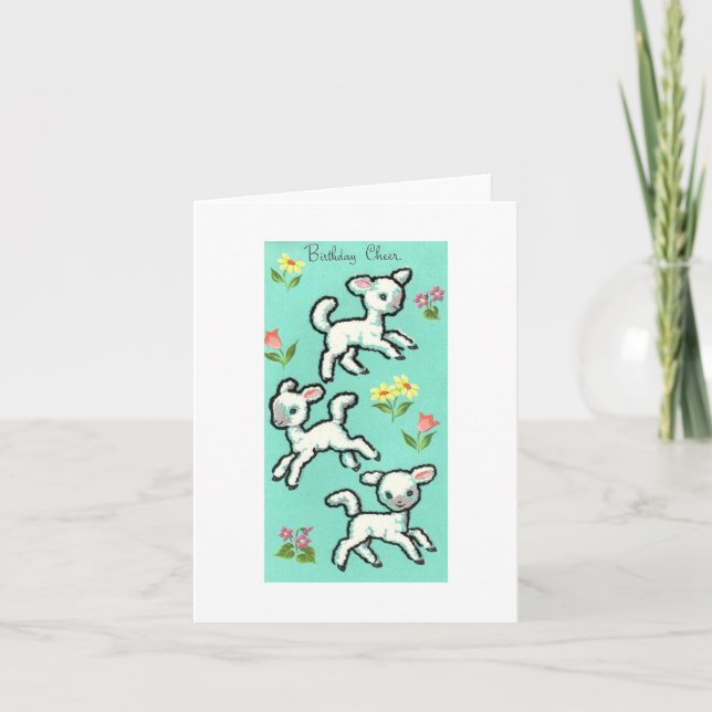 Vintage Lambs of Birthday Cheer Card (Front)
