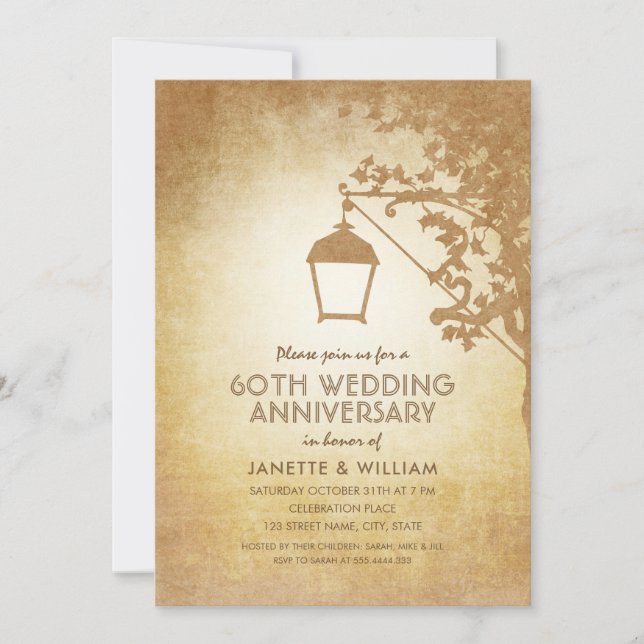 Vintage Lamp 60th Wedding Anniversary Rustic Fall Invitation (Front)
