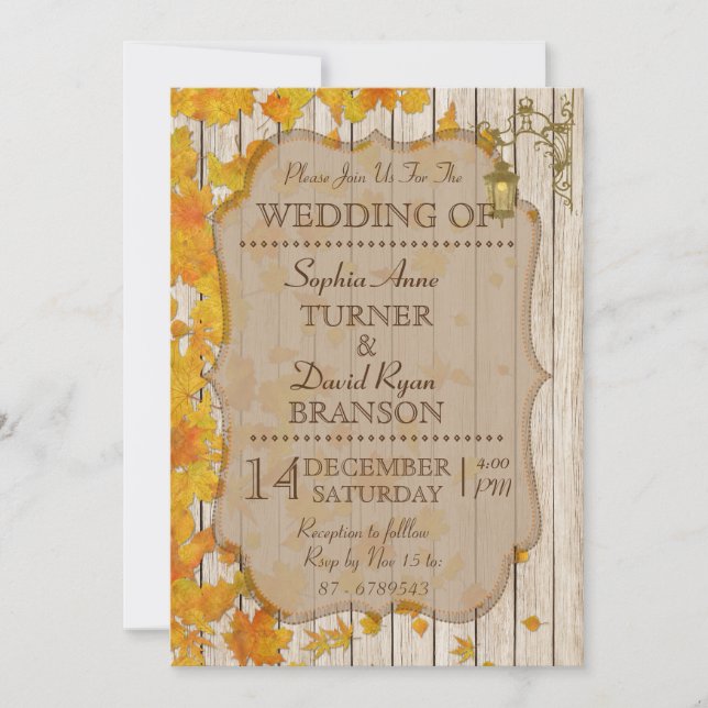 Vintage Lamp Old Wood Fall Wedding Invitation (Front)
