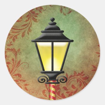 Vintage Lamp Post Holiday Classic Round Sticker by retroflavor at Zazzle