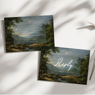 Vintage Landscape Antique Blue Wedding Reply Enclosure Card
