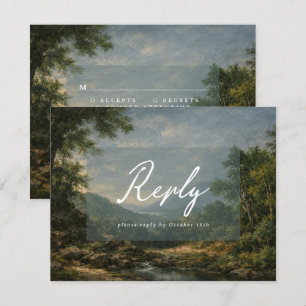 Vintage Landscape Antique Blue Wedding Reply RSVP Card