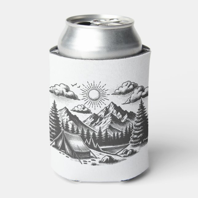 Vintage landscape drawing for wedding can cooler (Can Front)