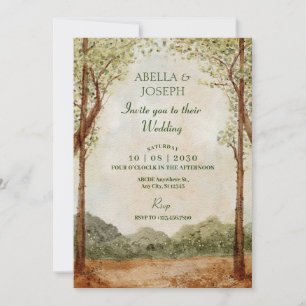 Vintage landscape forest woodland wedding invitation