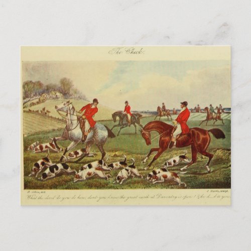 Vintage Landscape Fox Hunt Dogs Ephemera Art Postcard