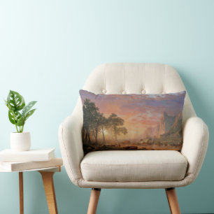 Vintage Landscape, Oregon Trail by Bierstadt Lumbar Pillow