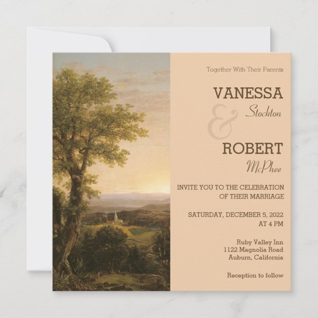 Vintage Landscape Painting Wedding Invitation (Front)
