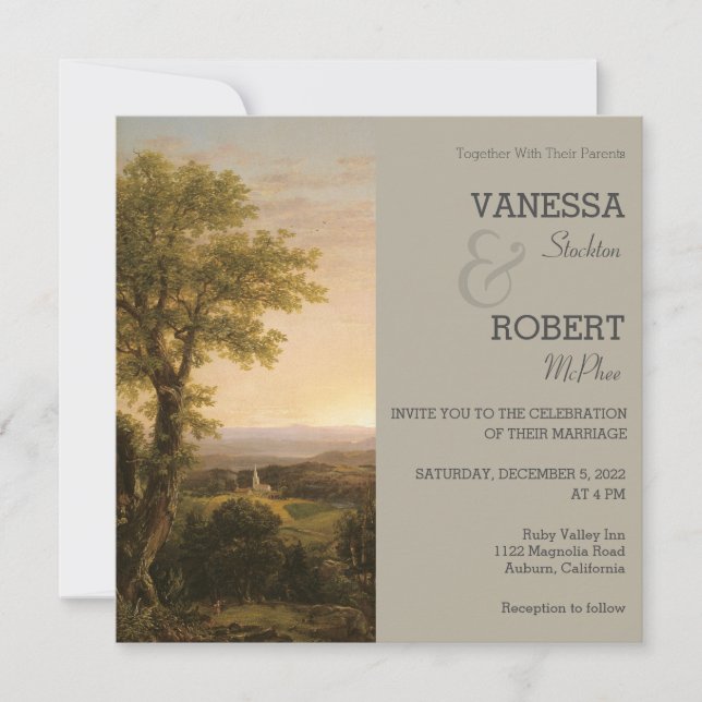 Vintage Landscape Painting Wedding Invitation (Front)
