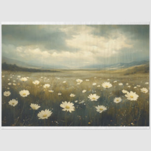 Vintage Landscape Painting White Flowers Decoupage Tissue Paper