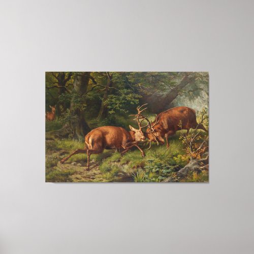 Vintage Landscape Pausinger Fighting Deer Canvas Print