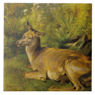 Vintage Landscape Pausinger Resting Hind Ceramic Tile