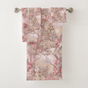 Vintage Landscape w/Trees, Flowers & Foliage Bath Towel Set