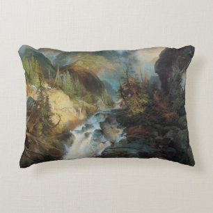 Vintage Landscape Waterfall in Mountains by Moran Accent Pillow