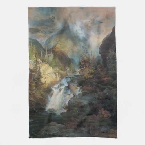 Vintage Landscape Waterfall in Mountains by Moran Kitchen Towel