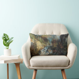 Vintage Landscape Waterfall in Mountains by Moran Lumbar Pillow